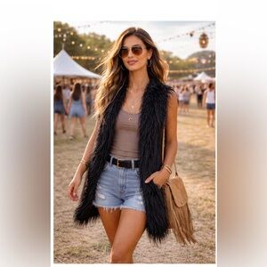 Cabi Infinite Faux Fur Open Vest Medium